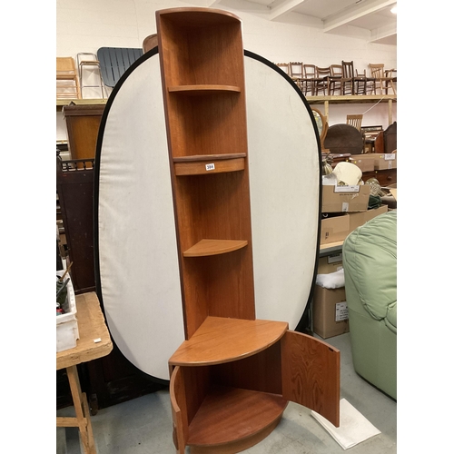 384 - RETRO BADGED G PLAN TEAK FLOOR STANDING CORNER UNIT WITH 2 DOOR CUPBOARD BASE AND 2 SHELVES ABOVE - ... 