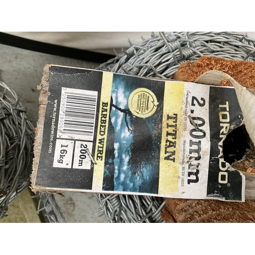 390 - 3 ROLLS OF BARBED WIRE AND VARIOUS METAL NETTING