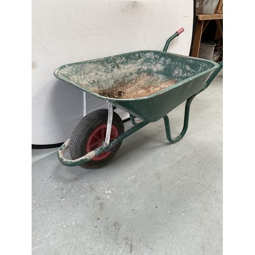 391 - GREEN PAINTED GARDEN WHEELBARROW