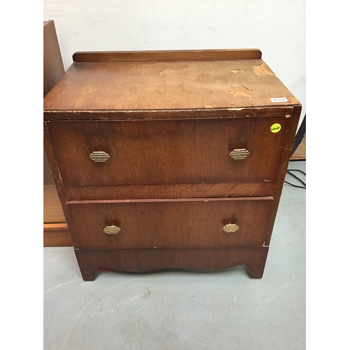 302 - SMALL SIDE CABINET WITH GLASS SLIDING DOORS A/F  AND A SMALL VINTAGE BEDROOM CHEST OF DRAWERS FITTED... 