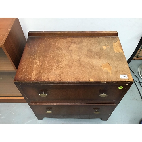 302 - SMALL SIDE CABINET WITH GLASS SLIDING DOORS A/F  AND A SMALL VINTAGE BEDROOM CHEST OF DRAWERS FITTED... 