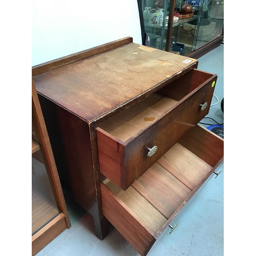 302 - SMALL SIDE CABINET WITH GLASS SLIDING DOORS A/F  AND A SMALL VINTAGE BEDROOM CHEST OF DRAWERS FITTED... 