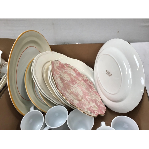 303 - 3 BOXES OF ASSORTED DINNER AND TEA WARE ETC TO INCLUDE CABBAGE SAUCE POTS