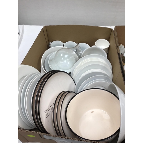 303 - 3 BOXES OF ASSORTED DINNER AND TEA WARE ETC TO INCLUDE CABBAGE SAUCE POTS