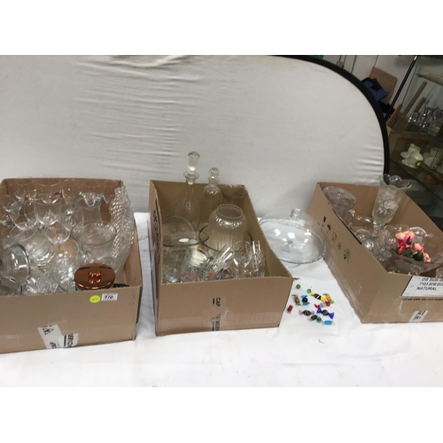 310 - 3 BOXES OF GLASSWARE TO INC A CAKE DOME