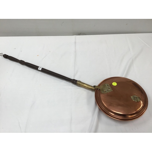 312 - BRASS STICK STAND  A COPPER WARMING PAN