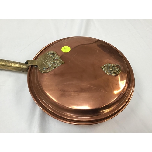 312 - BRASS STICK STAND  A COPPER WARMING PAN