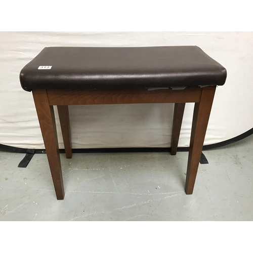 313 - MODERN MAHOGANY PIANO STOOL WITH LIFT UP SEAT A/F