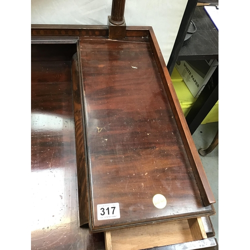 317 - EDWARDIAN MAHOGANY DRESSING TABLE FITTED WITH 6 DRAWERS ON FLUTED LEGS WITH OVAL MIRROR ABOVE H64