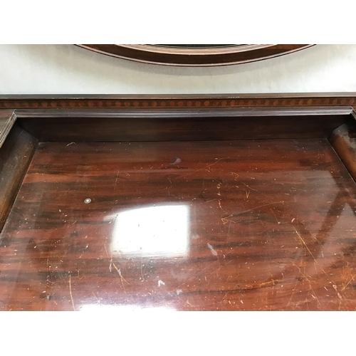 317 - EDWARDIAN MAHOGANY DRESSING TABLE FITTED WITH 6 DRAWERS ON FLUTED LEGS WITH OVAL MIRROR ABOVE H64