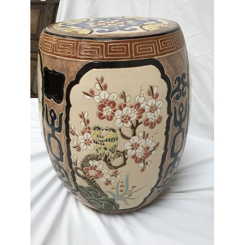 318 - REPRODUCTION CHINESE CERAMIC GARDEN SEAT DECORATED WITH FLOWERS AND BUTTERFLYS ETC H15