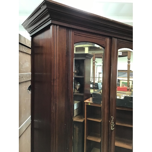 321 - EDWARDIAN MAHOGANY 2 DOOR WARDROBE WITH MIRRORS WITH DRAWER BELOW H77