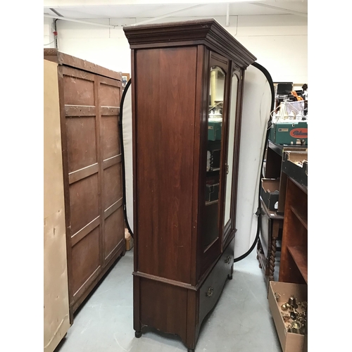 321 - EDWARDIAN MAHOGANY 2 DOOR WARDROBE WITH MIRRORS WITH DRAWER BELOW H77