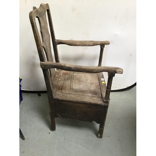 324 - EARLY OAK COMMODE SEAT  WITH SLAT BACK A/F