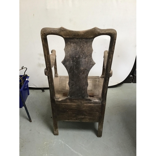 324 - EARLY OAK COMMODE SEAT  WITH SLAT BACK A/F