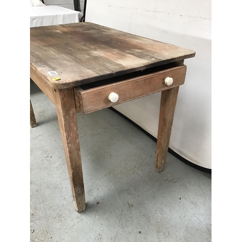 325 - SMALL VICTORIAN PINE SCRUB TOP KITCHEN TABLE WITH TAPERING LEGS - A/F + WORMED H29