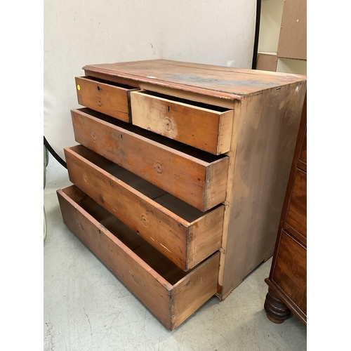 401 - VICTORIAN PINE CHEST OF DRAWERS 2 OVER 3 A/F H 34