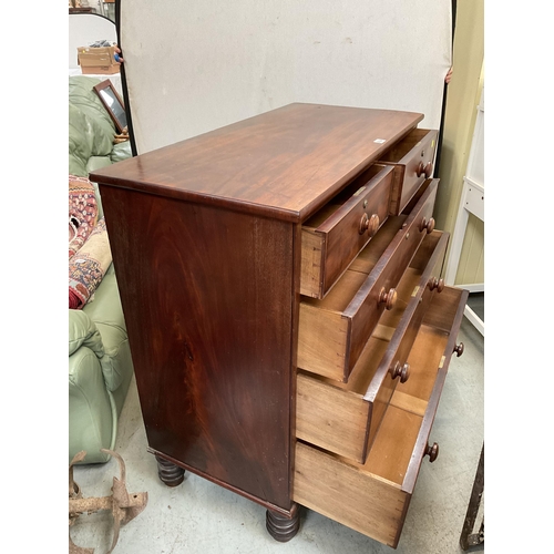 404 - VICTORIAN MAHOGANY 2 OVER 3 CHEST OF DRAWERS WITH TURNED WOODEN KNOBS - H 42