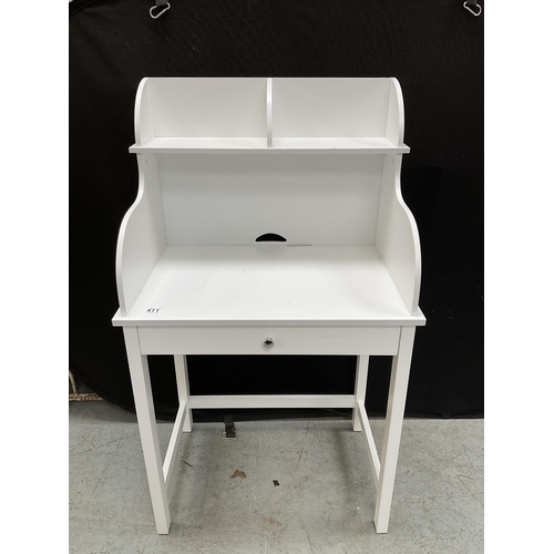 411 - MODERN WHITE WRITING DESK FITTED WITH DRAWER H 47