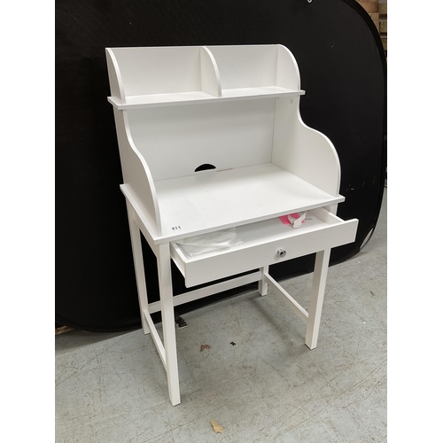 411 - MODERN WHITE WRITING DESK FITTED WITH DRAWER H 47