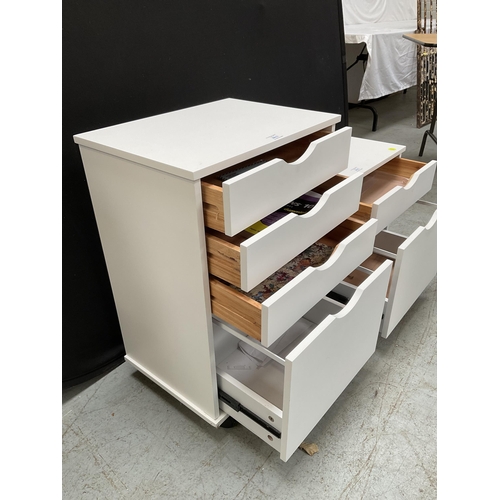 411 - MODERN WHITE WRITING DESK FITTED WITH DRAWER H 47