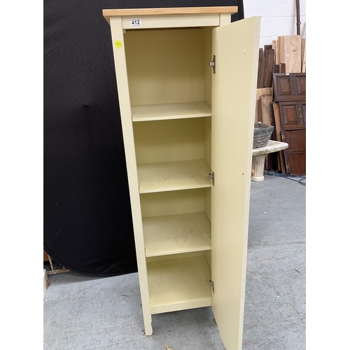 412 - MODERN YELLOW PAINTED KITCHEN CABINET FITTED WITH 4 SHELVES H 61