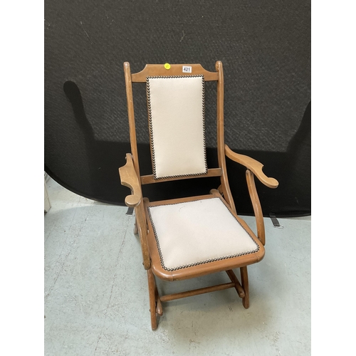 421 - MAHOGANY FRAMED FOLDING  CAMPAIGN  CHAIR WITH UPHOLSTERED PADS