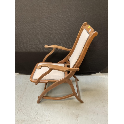 421 - MAHOGANY FRAMED FOLDING  CAMPAIGN  CHAIR WITH UPHOLSTERED PADS