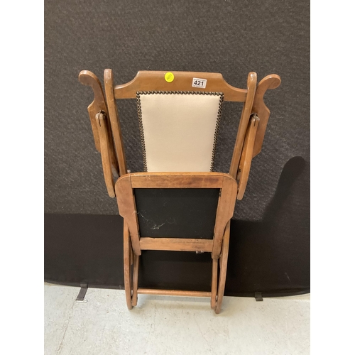 421 - MAHOGANY FRAMED FOLDING  CAMPAIGN  CHAIR WITH UPHOLSTERED PADS