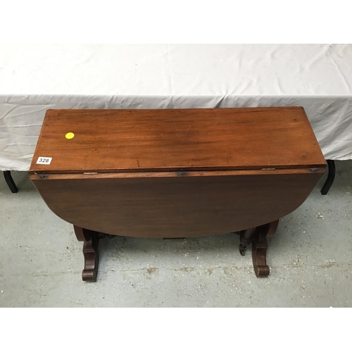 328 - VICTORIAN MAHOGANY DROP LEAF TABLE WITH LYRE END SUPPORTS - EXTENDED H29