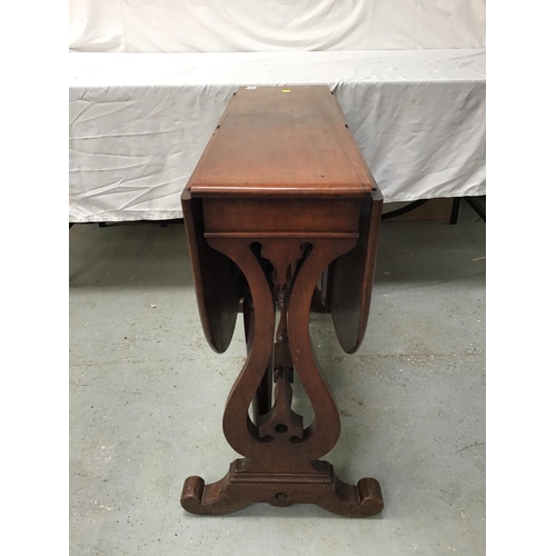 328 - VICTORIAN MAHOGANY DROP LEAF TABLE WITH LYRE END SUPPORTS - EXTENDED H29