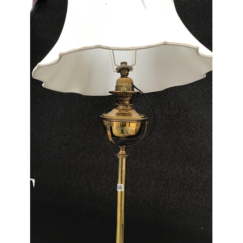 330 - VICTORIAN BRASS STANDARD LAMP CONVERTED TO ELECTRICITY - NEEDS REWIRING