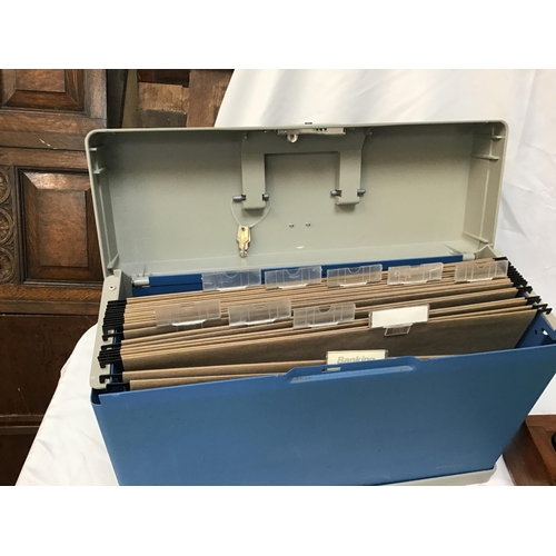 335 - TABLE TOP SINGER SEWING MACHINE CASED AND A BOX FILE