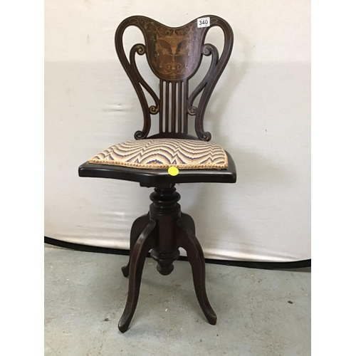 340 - ART NOUVEAU INLAID MAHOGANY PIANO SEAT WITH SWIVEL TOP A/F H34