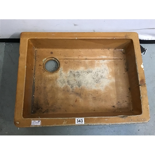 343 - ANTIQUE SALT GLAZED SHALLOW SINK - A/F