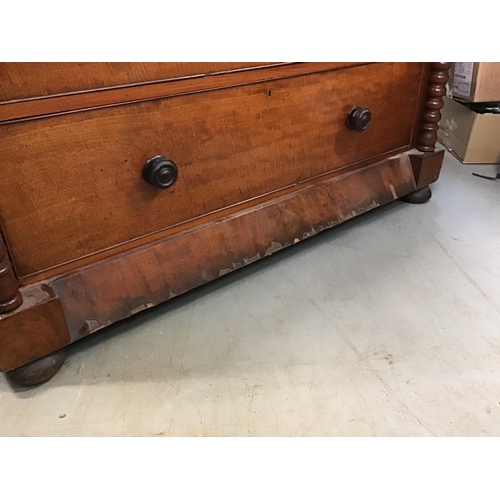 348 - LARGE VICTORIAN MAHOGANY CHEST OF DRAWERS WITH BOBBIN PATTERN TO THE CORNERS A/F - H48