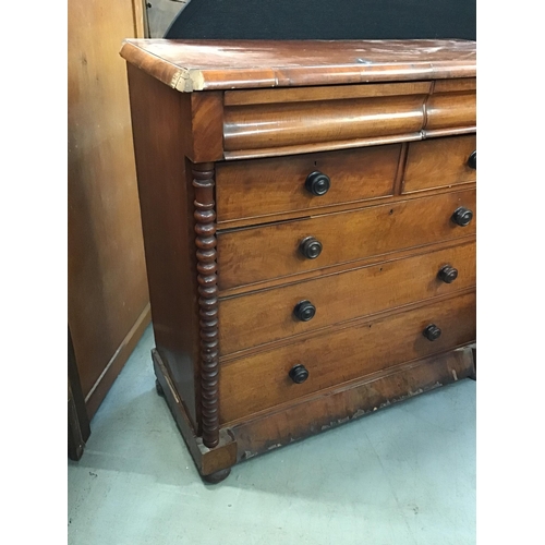 348 - LARGE VICTORIAN MAHOGANY CHEST OF DRAWERS WITH BOBBIN PATTERN TO THE CORNERS A/F - H48