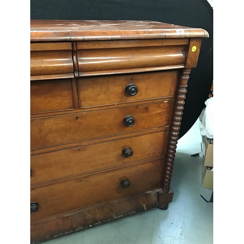 348 - LARGE VICTORIAN MAHOGANY CHEST OF DRAWERS WITH BOBBIN PATTERN TO THE CORNERS A/F - H48