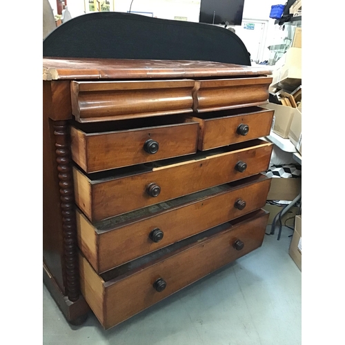 348 - LARGE VICTORIAN MAHOGANY CHEST OF DRAWERS WITH BOBBIN PATTERN TO THE CORNERS A/F - H48