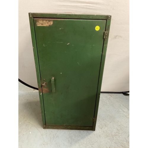 427 - VINTAGE GREEN PAINTED WORKSHOP CABINET FITTED WITH 3 SHELVES H37