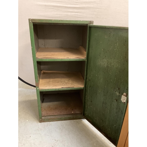 427 - VINTAGE GREEN PAINTED WORKSHOP CABINET FITTED WITH 3 SHELVES H37