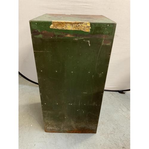 427 - VINTAGE GREEN PAINTED WORKSHOP CABINET FITTED WITH 3 SHELVES H37