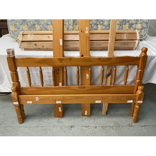 431 - MODERN PINE DOUBLE BED FRAME AND A SINGLE MATTRESS