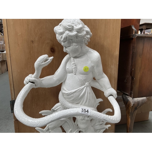 354 - ANTIQUE CAST IRON COALBROOKDALE STYLE STICK STAND DEPICTING YOUNG HERCULES WRESTLING WITH A SNAKE H3... 