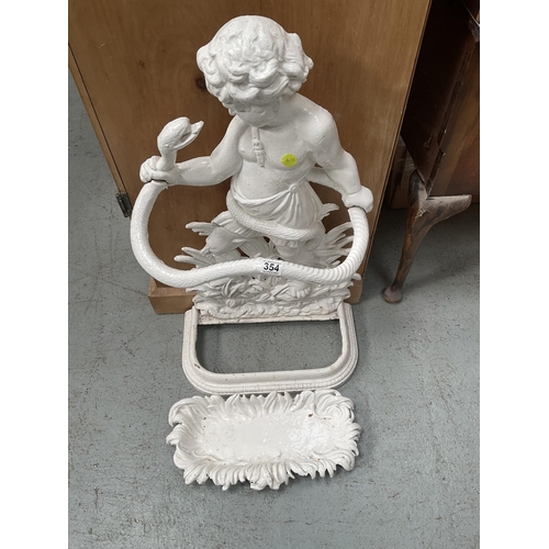 354 - ANTIQUE CAST IRON COALBROOKDALE STYLE STICK STAND DEPICTING YOUNG HERCULES WRESTLING WITH A SNAKE H3... 