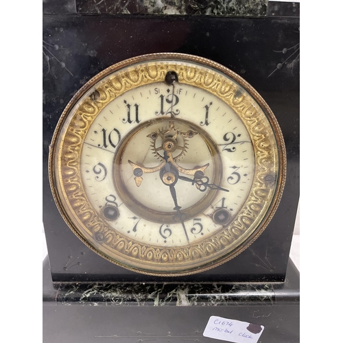 21 - VICTORIAN MARBLE CLOCK A/F COMPLETE WITH KEY & PENDULUM H12