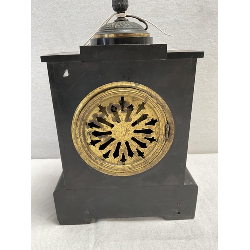 21 - VICTORIAN MARBLE CLOCK A/F COMPLETE WITH KEY & PENDULUM H12