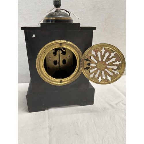 21 - VICTORIAN MARBLE CLOCK A/F COMPLETE WITH KEY & PENDULUM H12