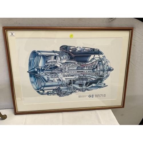 3 - FRAMED PICTURE OF A BMW ROLLS ROYCE AERO ENGINE BR715 34