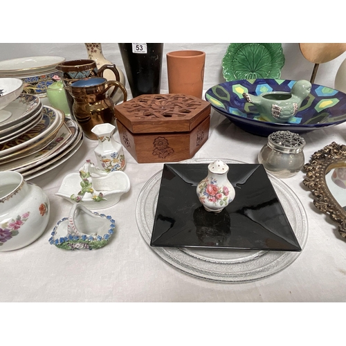 53 - 2 BOXES OF CHINA TO INCLUDE PLATES, CUPS SAUCERS, LUSTRE WARE ETC